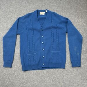 Vintage Indian Brand Sportswear Blue Cable Knit Cardigan Mens M